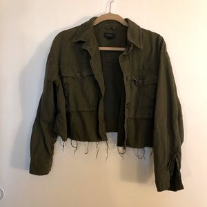 Top Shop army green crop length jacket with frayed ends. Size 4-6